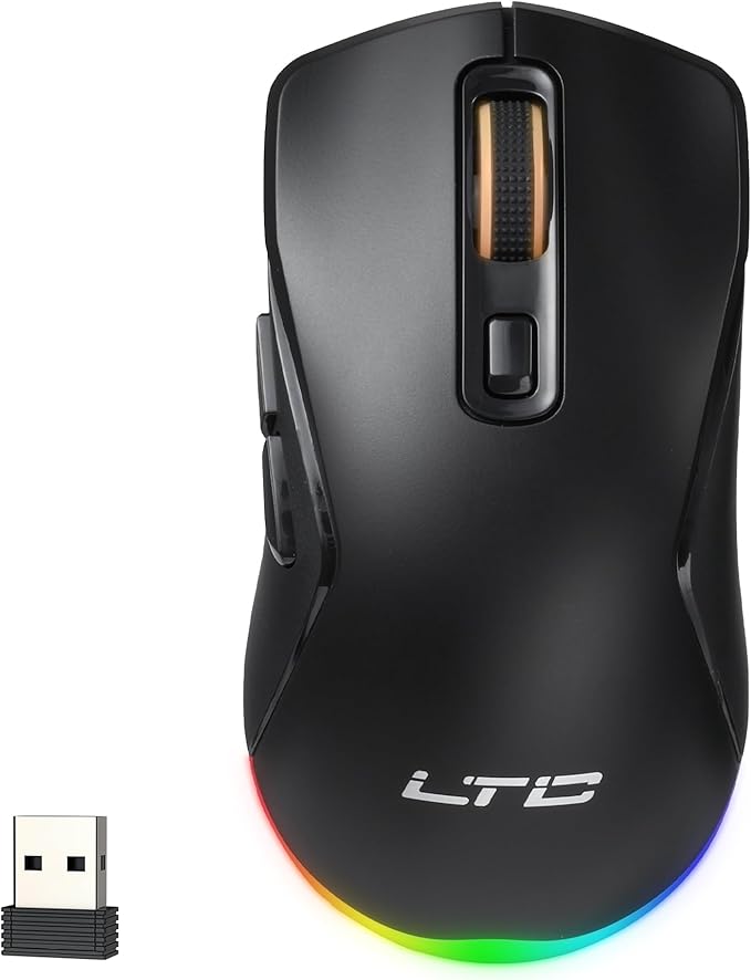 LTC GM025 Tri-Mode Wireless Gaming Mouse,12000 DPI PAW3311 Sensor, Ergonomic Mouse 2.4Ghz/BT/Wired, 6 Programmable Buttons, Customizable RGB Lighting, Pro Software