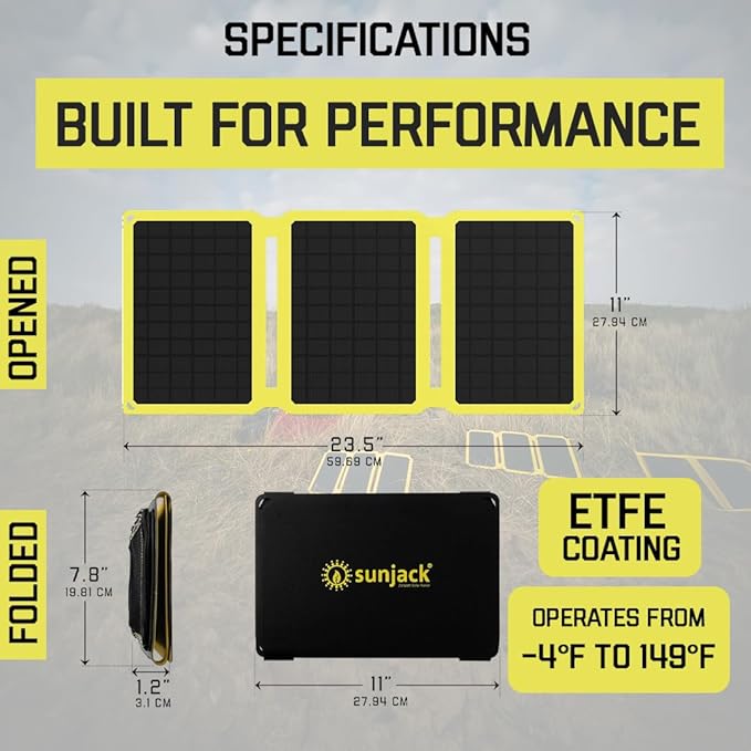 SunJack – 25 Watt Foldable Solar Panel, ETFE Monocrystalline Portable Solar Panel with USB-C and USB-A, IP67 Waterproof Solar Panels for Camping, Backpacking, Hiking and Travel