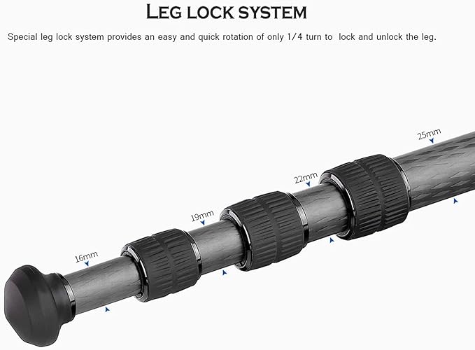 Leofoto 47" Lightweight Carbon Fiber Travel Tripod, Professional Compact Tripod for Camera DSLR Video, Max Load 18Lbs/8KG (LS-254CX)