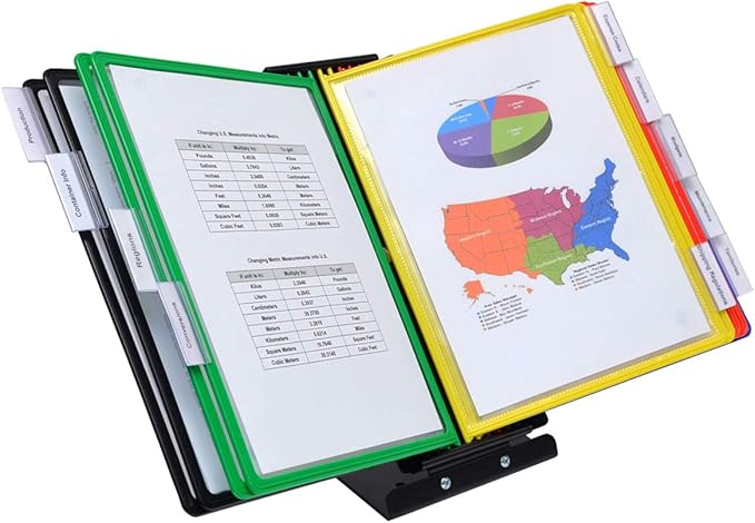 Ultimate Office SwitchFile Reference Organizer Displays Both Landscape or Portrait Documents, Desk or Wall Mount, Featuring, 10 EZ-Load Pockets to Hold 20 Sheets of Paper (Colored Pockets)