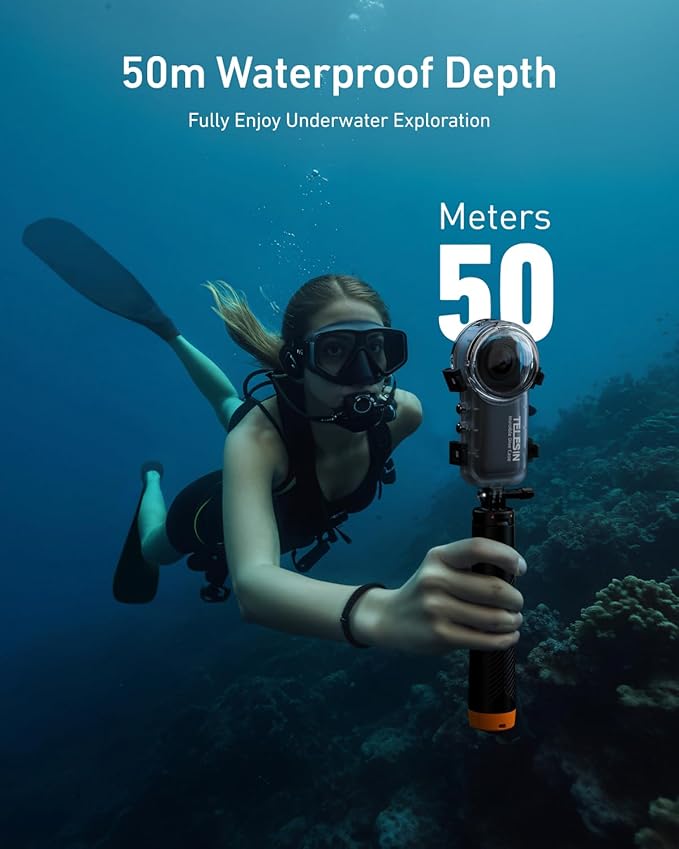 TELESIN Insta 360 X4 Invisible Dive Case, 50m/164ft Waterproof Case Protective Underwater Diving Housing Shell for Insta 360 X4 with Bracket Accessories