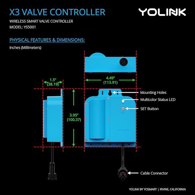 YoLink X3 Valve Controller Kit, 1/2" Brass Motorized Ball Valve, LoRa Long Range, 10+ Year Lithium, D2D with Leak Sensors & Fob, App Control & Schedules, Alexa/IFTTT/Home Assistant, Hub Required