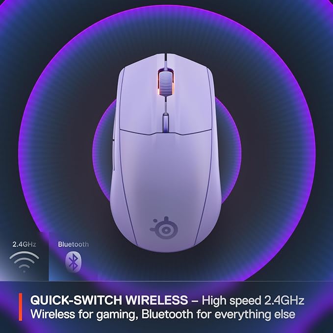 SteelSeries Rival 3 Wireless Gen 2 Gaming Mouse — 2.4GHz and Bluetooth — 18000 DPI TrueMove Air Optical Sensor — 60 Million Click Durability — Light-Weight — 100% PTFE Feet — Lavender