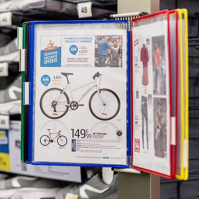 Tarifold DJOIS Wall Mount Reference System – 10 Double-Sided Display Pockets – Letter Size – Steel Wire Frame – Adjustable Tabs – Made in France - Assorted (W291)