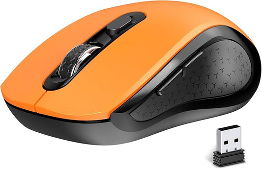 Wireless Mouse Ergonomic, Side Buttons Mouse, 2400 DPI, Silent and Anti Slip Roller Cordless Mice, 2.4Ghz with USB Receiver, 6 Buttons, Suitable for Laptop PC Chromebook and Windows 11/10/7 - Orange