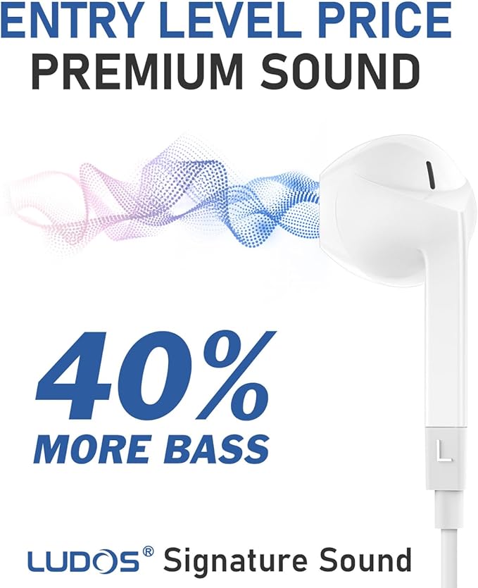 LUDOS FEROX 10 Pack Wired Earbuds in-Ear Headphones, 5 Year Warranty, Earphones with Microphone, Noise Isolation for 3.5mm Jack Ear Buds for iPhone, Samsung, Computer, Laptop, Kids, School Students