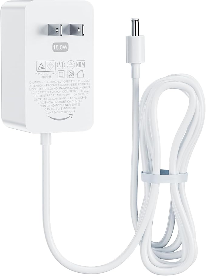 15W Power Cord Adapter for Echo Dot 3rd, 4th Gen, Dot with Clock, Echo Dot Kids Edition, Echo Show 5 (1st, 2nd Gen), Echo Spot, Echo Pop, Fire TV Cube, Smart Speakers, 5FT White Wall Charger Cable