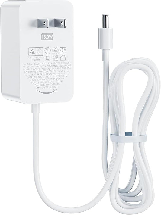 15W Power Cord Adapter for Echo Dot 3rd, 4th Gen, Dot with Clock, Echo Dot Kids Edition, Echo Show 5 (1st, 2nd Gen), Echo Spot, Echo Pop, Fire TV Cube, Smart Speakers, 5FT White Wall Charger Cable
