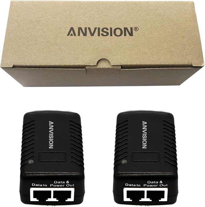 ANVISION 2-Pack 48V 0.5A PoE Power Adapter Supply Injector Ethernet with Wall Plug, IEEE 802.3af Compliant, 10/100Mbps, for IP Voip Phones Cameras AP and More