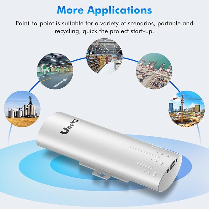 Wireless Bridge Point to Point Outdoor: UeeVii CPE450 5.8G 3Km Long Range Wi-Fi Bridge for Extend Network to Barn and Surveillance Range - Work with Starlink, 14dBi MIMO Antenna,48V POE Powered, 2pcs