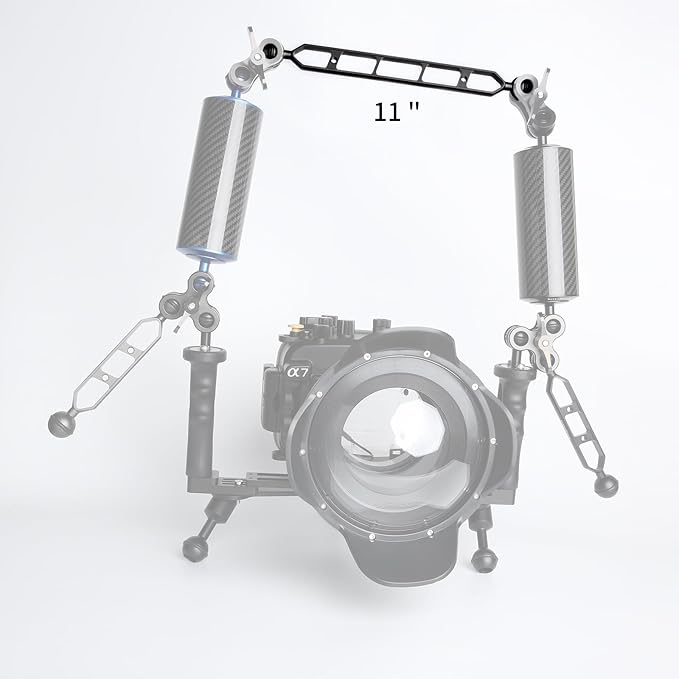 Black 11" Underwater Aluminum Alloy Extension Arm (2Pack) - Dual Ball System with 1" Head Connector, Waterproof & Rustproof for Diving Camera Tray/Strobe/Video Light, Scuba Photography Gear