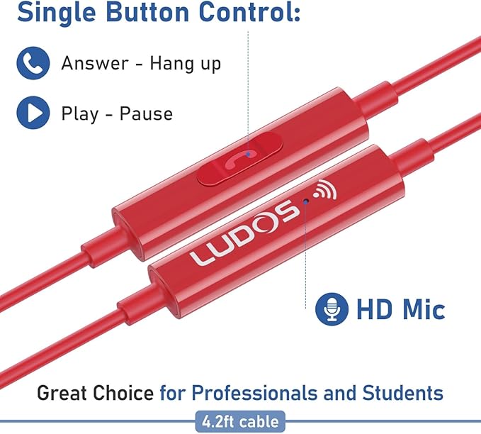 LUDOS Zenith USB C Headphones for iPhone 17 16 15 Pro Max Plus Air iPad Pro Air, 2 Years Warranty, USB-C Earbuds for Samsung Galaxy S24 S23 Ultra S22 S21 S20 A55 A54 A53, USB Type C Earphones - Red