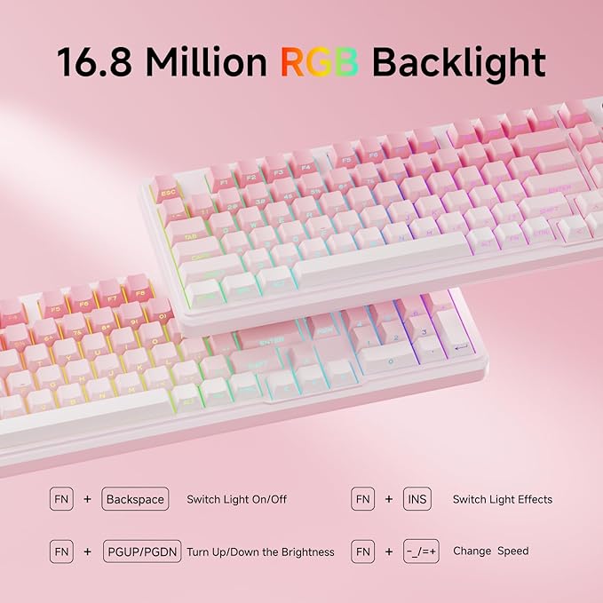 V102 Wired Keyboard, 98 Keys Creamy Gaming Keyboard with Number Pad, Display Screen & Media Knob RGB Silent Wired Cute Computer Keyboard for Laptop PC Gamer - Gradient Pink