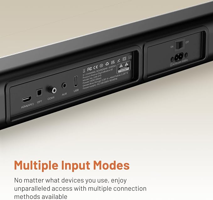 Chaowei Sound Bar for Smart TV 37 Inch 120W Bluetooth 5.0 Speaker with Builtin Subwoofers, 2.1Ch 3D Surround Sound System with 8 Speakers,7 Sound Modes,4EQ,AUX/HDMI ARCOPT\USBBT Connect