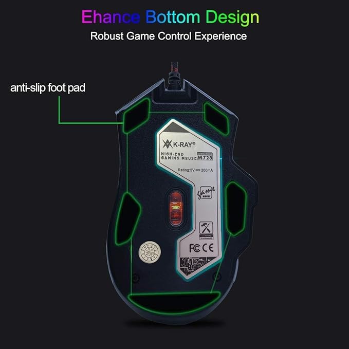 RGB Light up Wired Gaming Mouse M728 for Computer - Durable USB Led Laptop Mice w/7 Color Backlit, 4 Adjust DPI Up to 3200 for Gaming, Silent & Stable PC Corded Mouse for Mac MacBook Windows Linux PS4