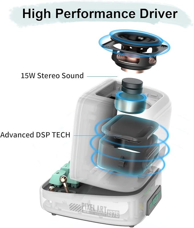 Divoom Ditoo Pro Pixel Art Gaming Portable Bluetooth Speaker with App Controlled 16X16 LED Front Panel, Also a Smart Alarm (White)