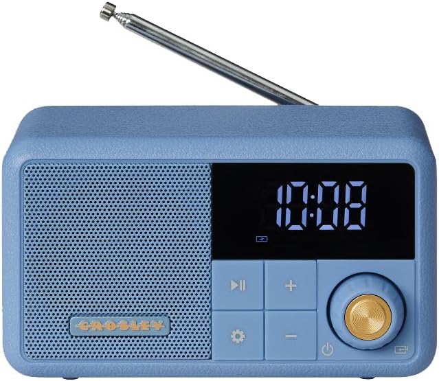 Crosley CR1121A-EB Cooper Retro AM/FM Radio, Portable Bluetooth Speaker with Aux Input and LED Display, Elemental Blue