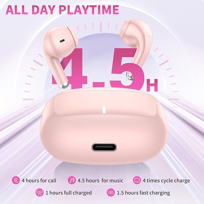 True Wireless Earbuds for iPhone 17 Pro Max 16 15 14 13 12 11 iPad Pro Air HiFi Stereo Bluetooth 5.3 Headphones with HD Mic Noise Canceling Android Earphone for Samsung Galaxy S25 S24 FE S23 S22 Ultra