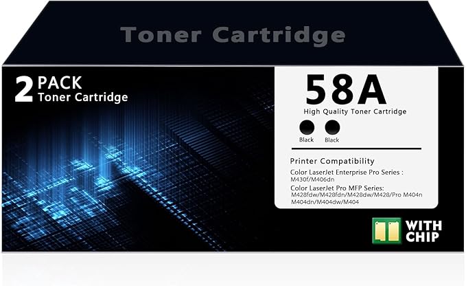 58A Black Toner Cartridge with Chip Compatible with HP 58A CF258A 58X CF258X Replacement for HP Color Laser Jet Pro MFP M428fdw M404n M428fdn M404dn M430 Printer (3000 Pages, 2 Pack)