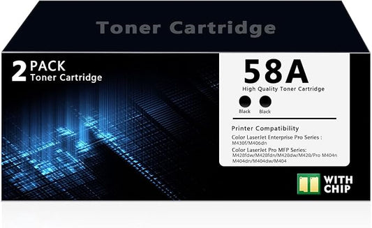 58A Black Toner Cartridge with Chip Compatible with HP 58A CF258A 58X CF258X Replacement for HP Color Laser Jet Pro MFP M428fdw M404n M428fdn M404dn M430 Printer (3000 Pages, 2 Pack)
