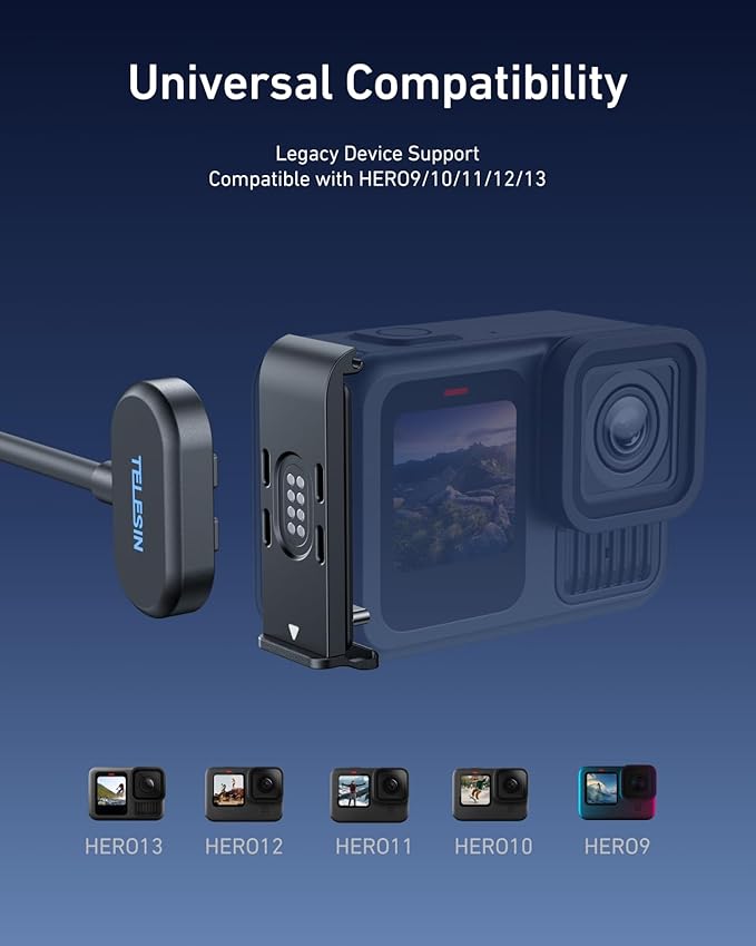 TELESIN Magnetic Charging Side Cover Battery Door and Power Cable Kit for GoPro Hero 13 Hero 12 Hero 11 Hero 10 Hero 9 Contacto Water Snow Resistant Replacement Charging Mount for Go Pro Accessories