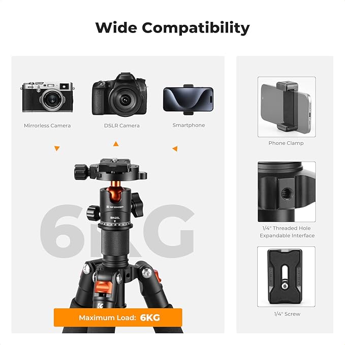 K&F CONCEPT Mini Desktop Tripod, 20.5''/ 52cm Compact Desk Tripod with 360 Degree Ball Head, 1/4 inch Quick Release Plate for Camera Video Camcorder, Load up to 13.22 lbs/6 KG