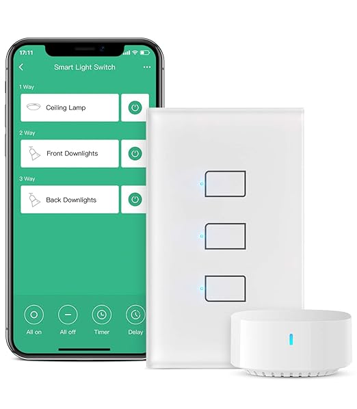 BroadLink Smart Light Switch, No Neutral Wire Required, Single Pole with App and Voice Control, 3-Gang Touch Timer Switch, Compatible with Alexa, Google Assistant, IFTTT, Siri Shortcuts, Hub Included