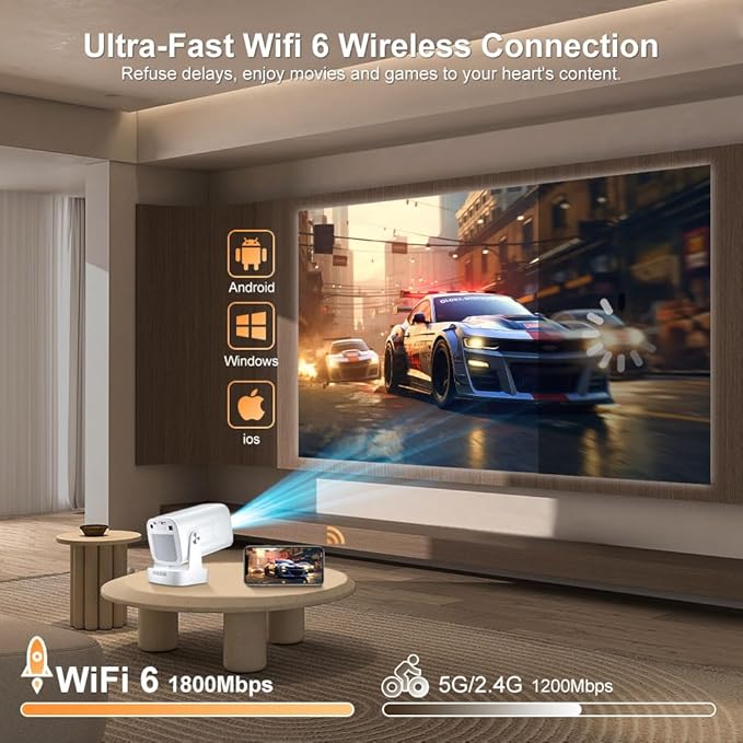 [ Auto Focus / Keystone ] Smart Projector with Wifi and Bluetooth 5.4, SALANGE 1080P Native Projectors 4K, Short Throw Projector w Built in Apps, Android 11, Mini Portable Proyector HY260pro