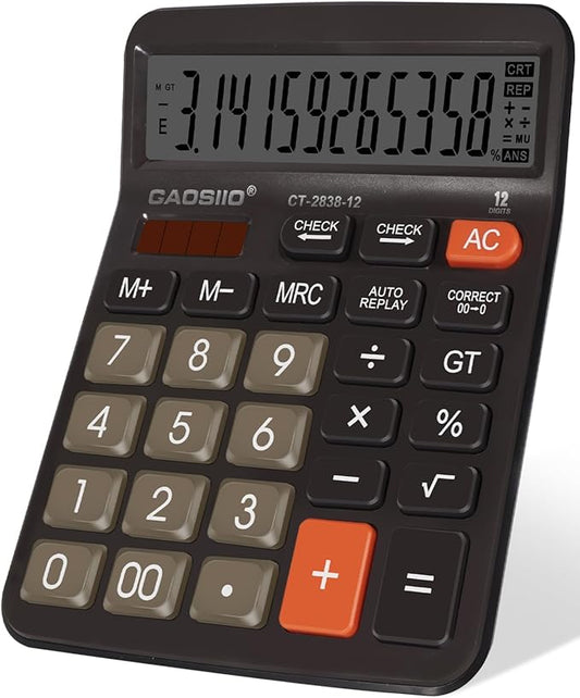 Desktop Calculator, Extra Large 5 Inch LCD Display, Desk Calculator, 12 Digits, Calculators with Big Buttons, Solar and AAA Battery Dual Power,Office Calculators for Business School Home(Black)