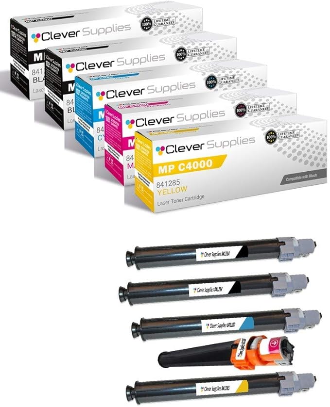 CS Replacement Toner Cartridge Compatible with Ricoh 841284 Black 841287 Cyan 841286 Magenta 841285 Yellow Lanier LD 645C 655C LD540C LD550C C4040 C5050 C9145 C9155 Toner Cartridge 5 Color Set