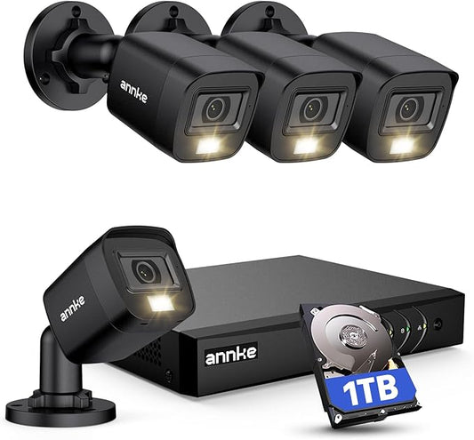 ANNKE 8CH H.265+ 3K Lite Wired Security Camera System with AI Human/Vehicle Detection, 4 x 1920TVL 2MP CCTV IP67 Cameras with Smart Dual Light for Outdoor Use, Color Night Vision, 1TB Hard Drive