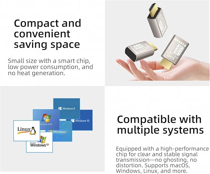 4K 120Hz HDMI 2.1 Dummy Plug,Virtual Display Emulator,displayport Dummy Plug 4k 120hz,Headless Ghost Display Adapter,8K EDID Monitor 3840x2160@120HZ (8K-30Hz-9P)