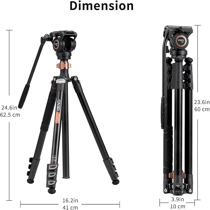 Cayer FP2450 Fluid Head Tripod, 75 inches Aluminium Video Tripod, 4-Section Compact Camera Tripod Monopod with Fluid Head for DSLR Camera, Camcorder, Load Capacity up to 13.2 Pounds