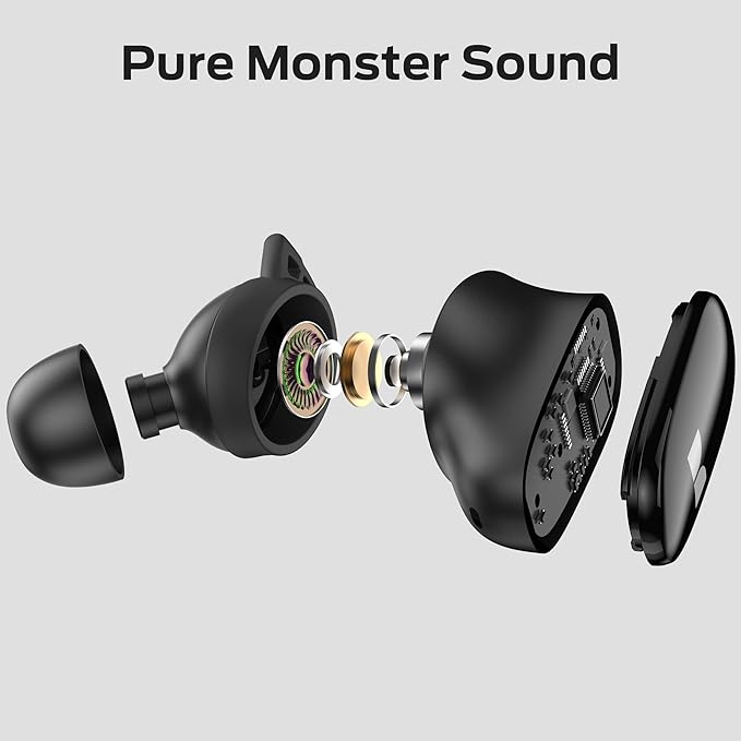 Monster N-Lite 206 Wireless Earbuds Bluetooth 5.4 in Ear Headphones, Bluetooth Ear Buds Built-in Microphone, Touch Control, Comfortable Fit, USB-C Fast Charging, IPX6 Waterproof, 25H Playtime, Black