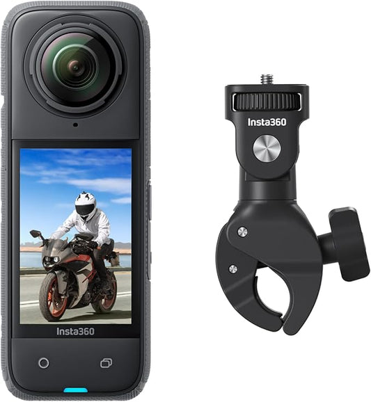 Insta360 X4 Motorcycle Handlebar Bundle - Waterproof 8K 360 Action Camera, 4K Wide-Angle Video, Invisible Selfie Stick Effect, Removable Lens Guards, 135 Min Battery Life, AI Editing, Stabilization