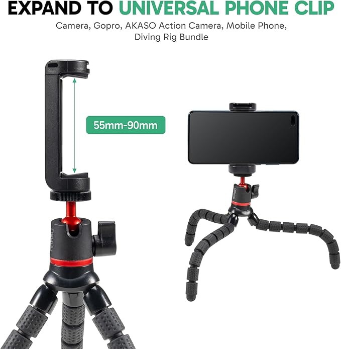 AKASO Flexible Tripod Action Camera Accessories Kit for GoPro Hero 13/12/11/10/ 9/8 Max/DJI Osmo Action/AKASO 360 Camera/EK7000/Brave 4/Brave 7 LE/Brave 7/Brave 8/V50X Action Camera