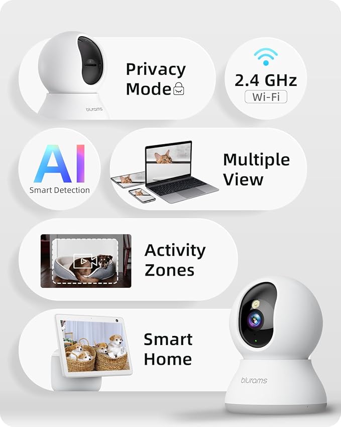 blurams Indoor Camera 2K, Cameras for Home Security 5G&2.4GHz, 360° Pet Camera w/Motion Tracking, Phone App, 2-Way Audio, IR Night Vision, Siren, Works with Alexa & Google Assistant