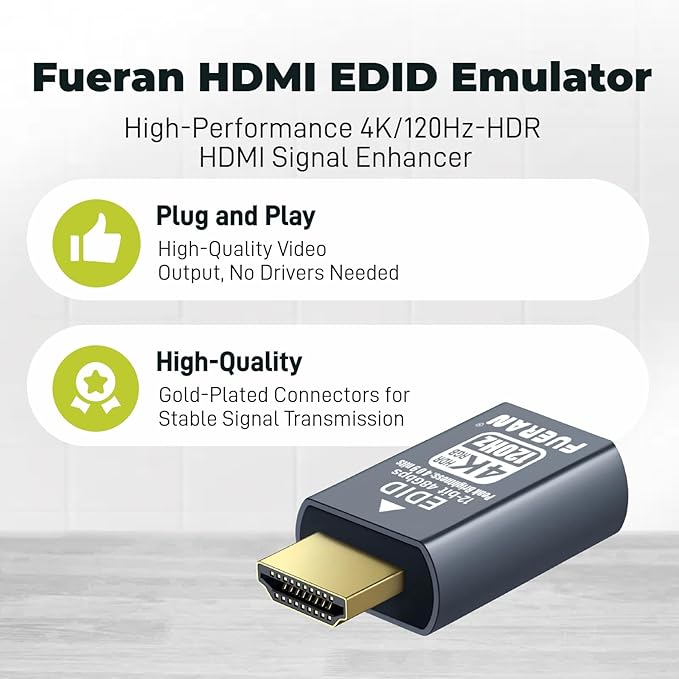 4K 120Hz HDR HDMI 2.1 Dummy Plug – High-Resolution Virtual Display Emulator for PC, VR Headsets & Cryptocurrency Mining EDID Headless Ghost Display Adapter (4K/120Hz-HDR/12bits-3P)