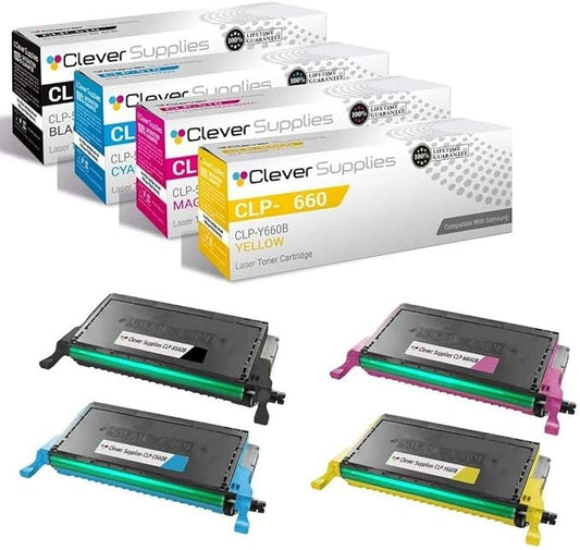 CS Replacement Toner Cartridge Compatible with Samsung CLP 610 CLP-K660B Black CLP-C660B Cyan CLP-Y660B Yellow CLP-M660B Magenta CLP-610ND 660 660ND CLX-6200 6200ND 4 Color Set