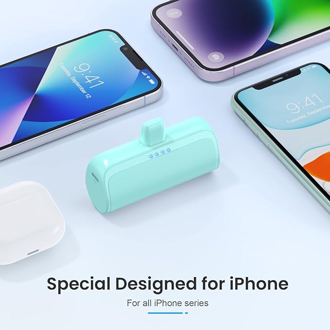 Mini Portable Charger Power Bank for iPhone,5200mAh Portable Phone Charger, Ultra-Compact PD Fast Charging Battery Pack Compatible with iPhone 14/14 Plus/Pro Max/13/12/12 Mini/11/XS/XR/X/8/7/6/6s