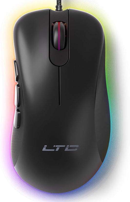 LTC GM-031 Wired Gaming Mouse, 7200 DPI Adjustable, 6 Programmable Macro Buttons, 4 RGB Backlit Mode, Ergonomic Shape, Software Support for Customization, Black