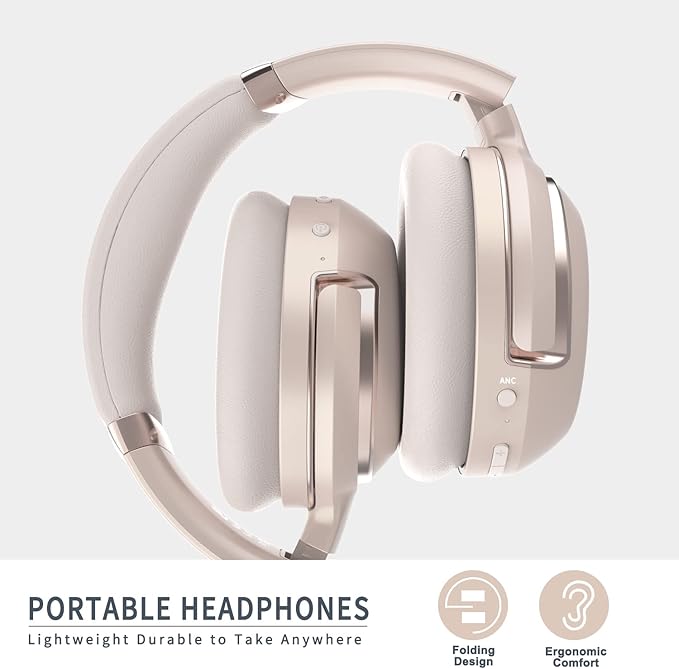 Bluetooth Headphones Over Ear Headphones Noise Cancelling with Mic, 80H Playtime and Stereo Surround Sound Wireless Bluetooth Headset for Home Office Cellphone PC, Rosegold