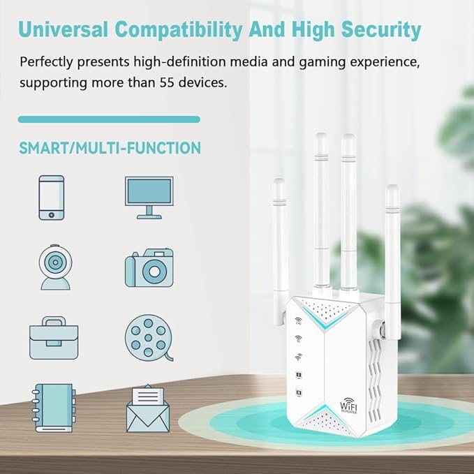 2025 WiFi Extender Signal Booster for Home - 1200Mbps Dual Band, Covers 12880 Sq Ft & 108 Devices, Long Range Internet Booster with Ethernet Port, Easy Setup