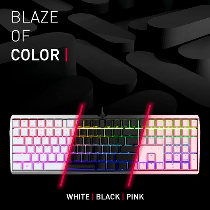 Cherry MX 3.0 S Wired Mechanical Gaming Keyboard. Aluminum Housing Built for Gamers w/MX Black Switches. RGB Backlit Color Display Over 16m Colors. from The Makers of MX. Full Size. Pure White.