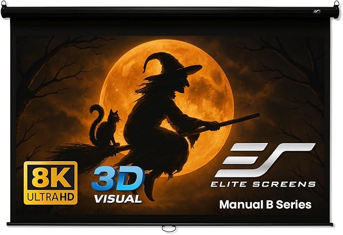 Elite Screens Manual Pull Down Projector Screen 110-INCH Home Movie Cinema Gaming Office Presentation, ISF Certified, Auto-Lock Mechanism, 4K / 8K 3D Ultra HDR HD Ready, M110H