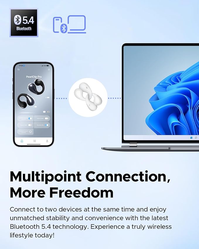 SoundPEATS PearlClip Pro Ear Ultra Open Ear Earbuds Wireless Headphones Bluetooth 5.4 Earphones Clip On Ear Buds with Mic, IPX5 Waterproof, 24 Hrs Play for Running Cycling Fitness