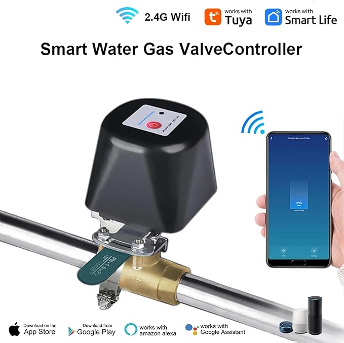 WiFi Smart Valve MD100A,Tuya App 2.4Ghz Compatible with Alexa,Google Assistant,Manually Open Valve Manipulator