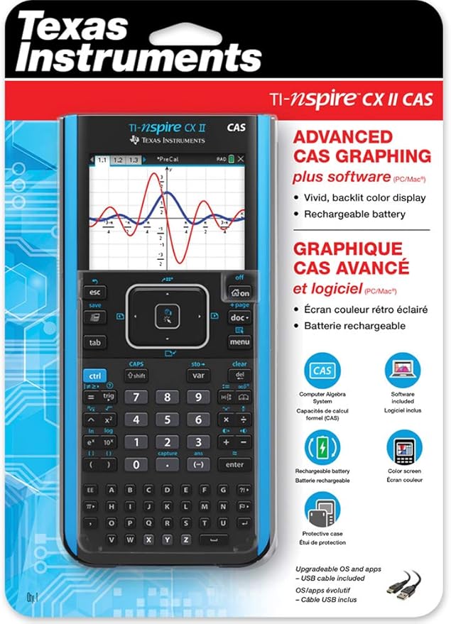 Texas Instruments TI-Nspire CX II CAS Graphing Calculator | Color Screen, 8 Built-in Apps, Python Programming, Included Software, for Math, Science and Finance | Signature Series Power Bundle