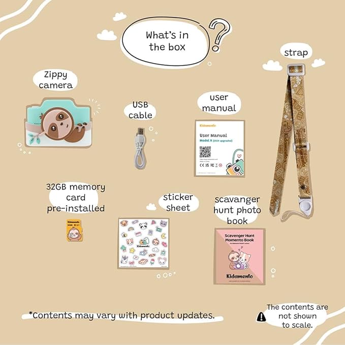 Kidamento Kids Digital Camera & Video Camcorder with Touchscreen, Soft Silicone Casing, Detachable Lens Cap, 32GB Memory Card - Model K Zippy The Sloth