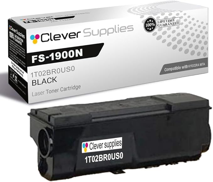Clever Supplies CS Replacement Compatible with Kyocera FS 1900N Toner Cartridge 1T02BR0US0 to use with FS-3800 FS-1800 FS-1800N FS-1900 FS-3800N (Black, 1-Pack)